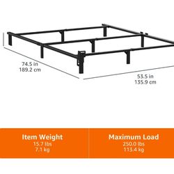 Amazon Basics Metal Bed Frame, 9-Leg Base for Box Spring and Mattress, Full, Tool-Free Easy Assembly, Black, 74.49" L x 53.5" W x 7" H

