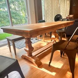 Solid wood dining table, wooden bench and 4 chairs from Crate and Barrel