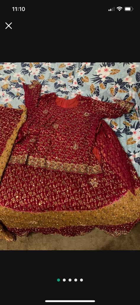 Bridal full Embroidried Sharara Dress Red And Fawn Color Combination Size Xl