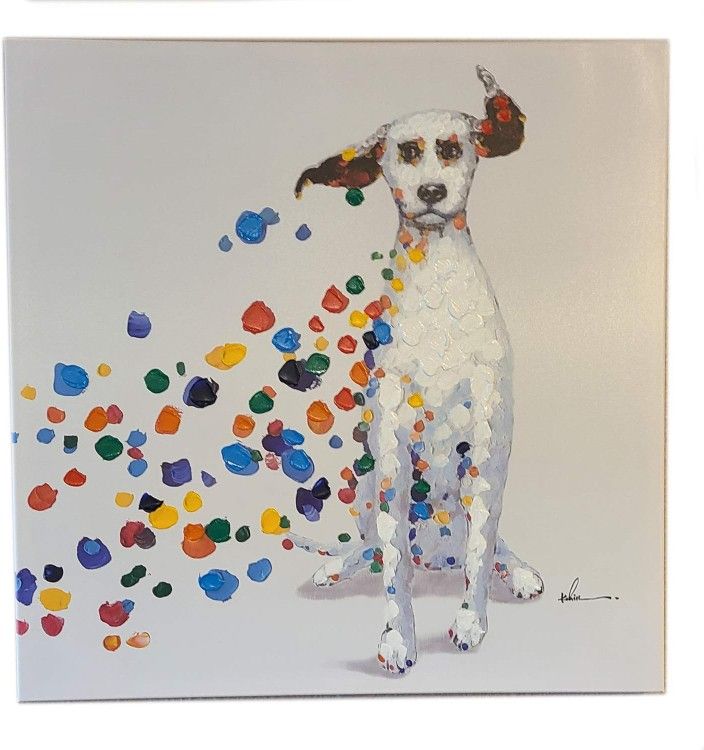 Dalmatian Color Spotted Dog Wall Art Modern Printing On Canvas Painting with Hand Embellished Home Decor