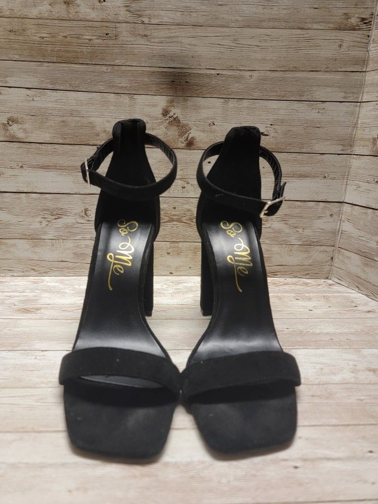 Womans Black Suede 4-Inch High Heel Shoes Size 7.5 By So Me
