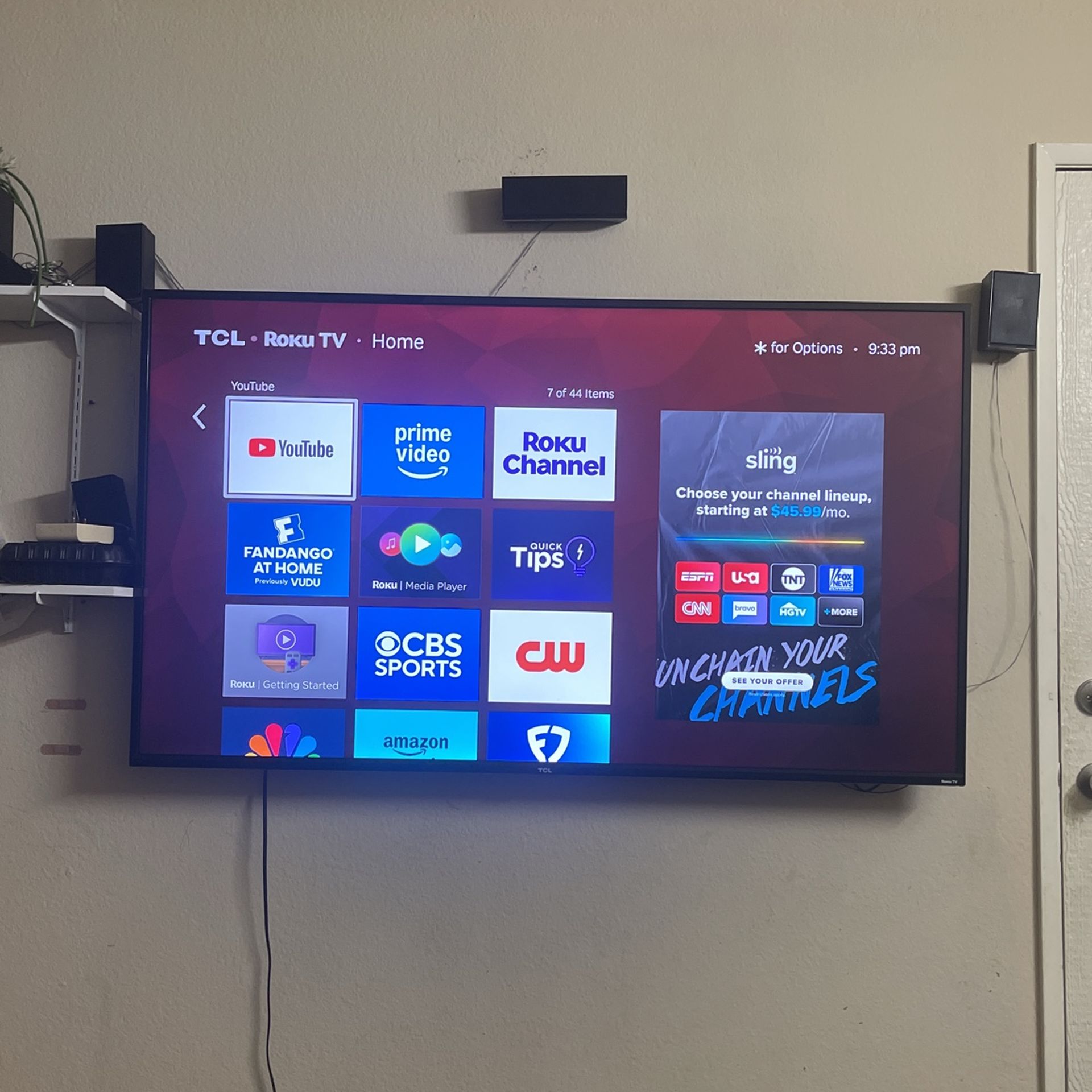 TCL 65 Inch ROKU smart TV 4k LED With Surround Speakers And Wall Mount