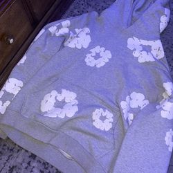 Grey denim tear hoodie