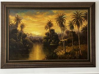 Painting Framed Tropical Sunset Beautiful