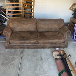 Brown  Couch And Chair With Nailhead Trim