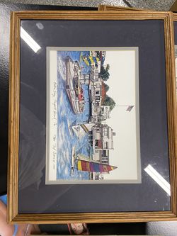 Vintage Ted Crane Signed Print - Balboa Ferry Newport Beach (Framed #23/600)