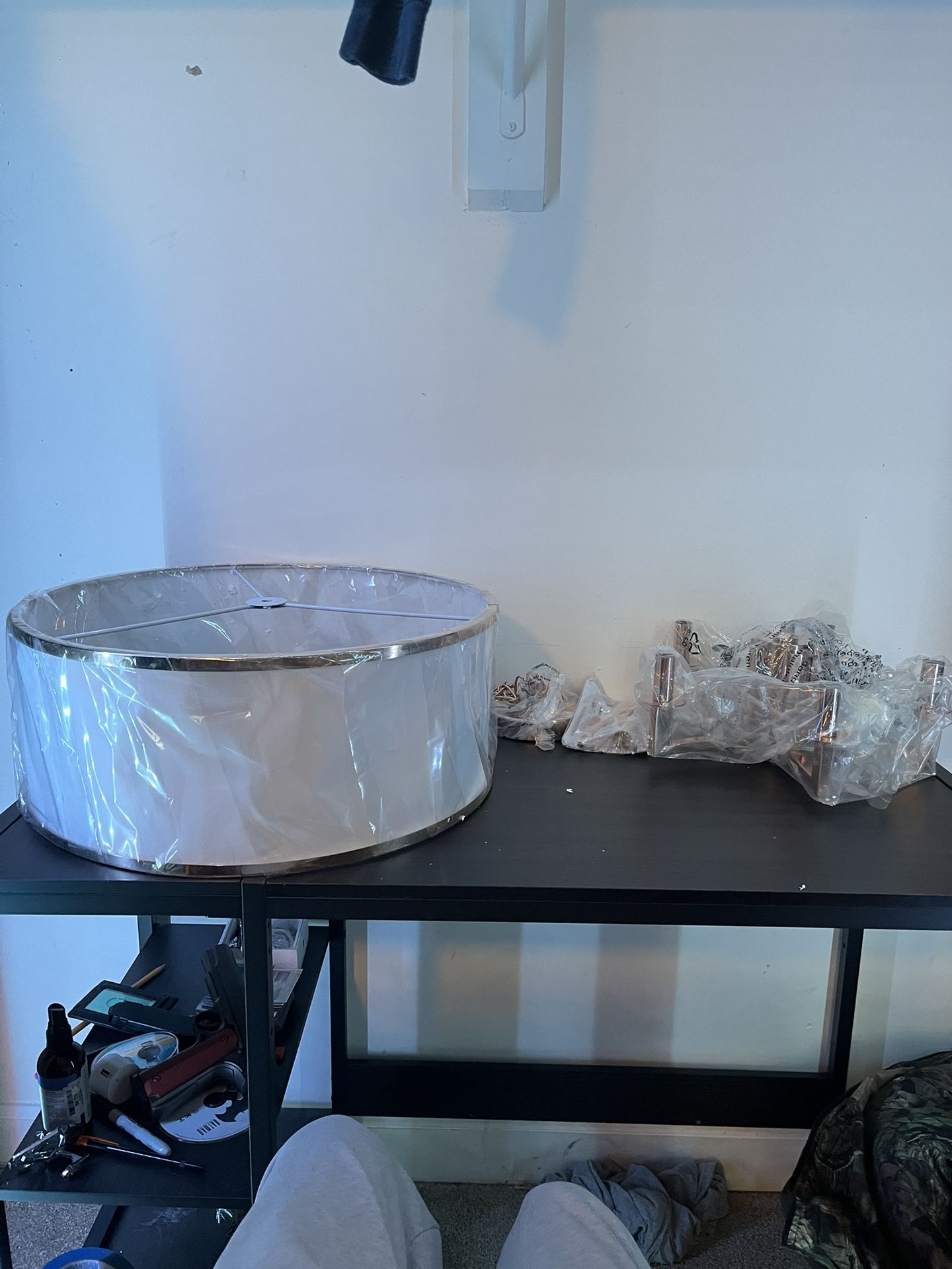 Modern Adjustable Gold Drum Chandelier - 19 Inches - 5 Lights