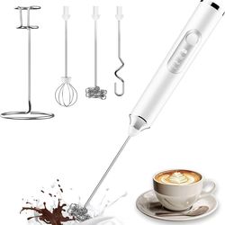 Handheld Milk Frother, 3 Heads ， Milk Frother Rechargeable, 3 Speed Adjustable Coffee Mixer Electric Handheld, Electric Whisk With Stand for Powder Dr