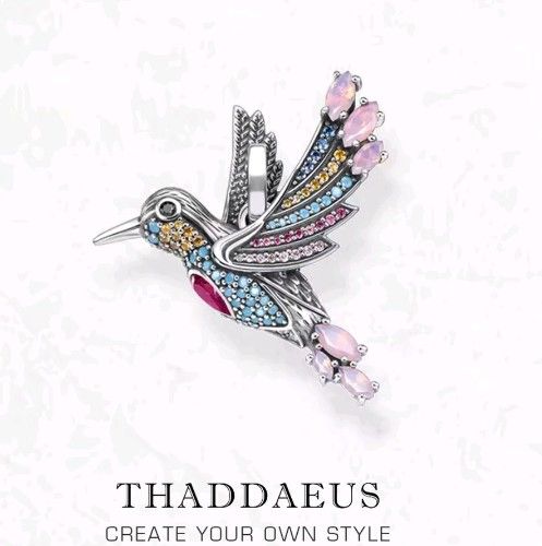 925 Sterling Silver Colorful Hummingbird Pendant Necklace With Zircon