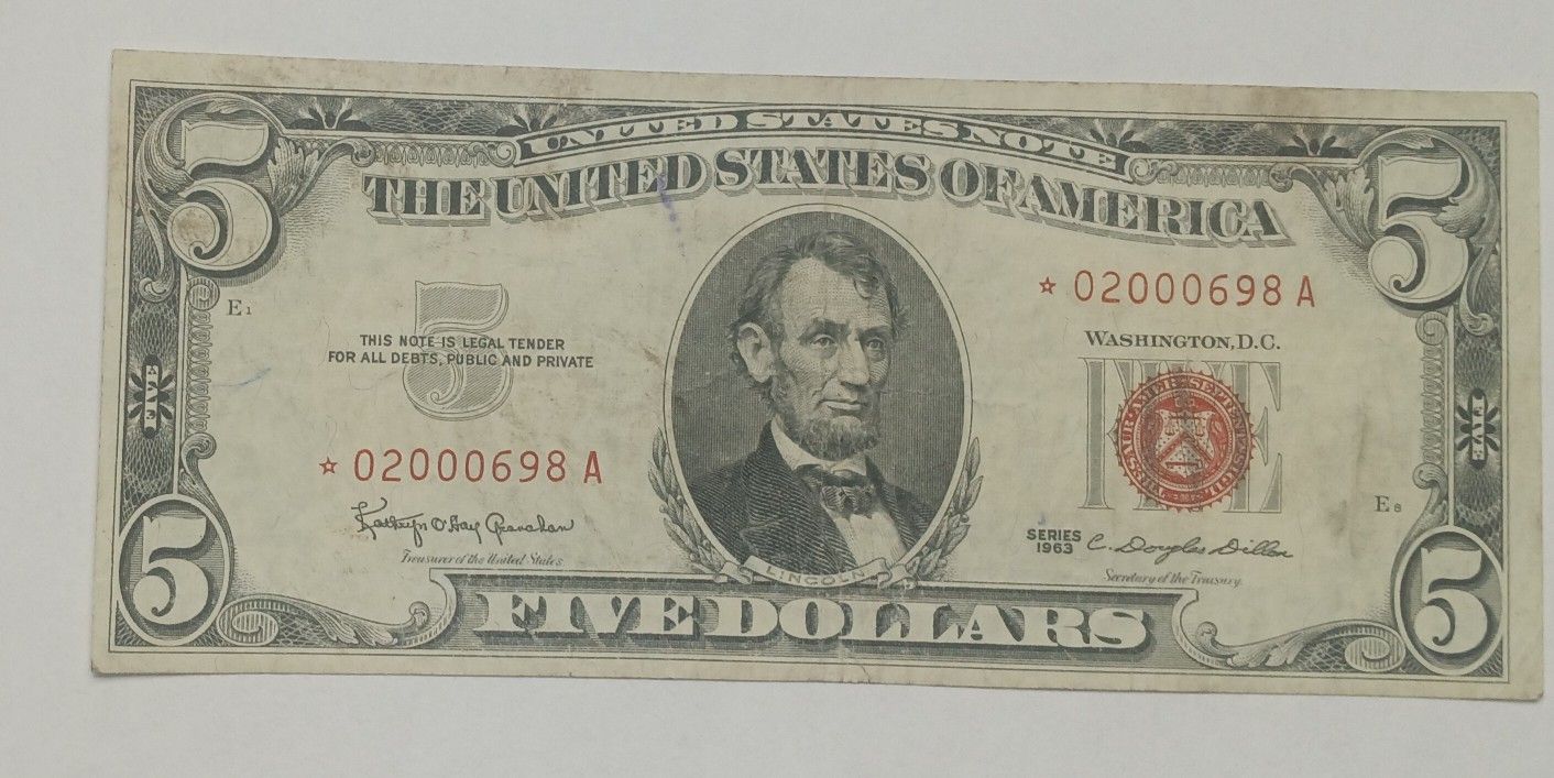 1963-5-dollar-bill-red-seal-star-note-for-sale-in-tacoma-wa-offerup