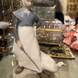 Royal Copenhagen Porcelain Girl with Goose Stick Signed #528