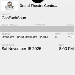 2 Concert Tickets to Confunkshun At The Grand Theatre In Tracy, Ca On 11/15/25 at 8 p.m.