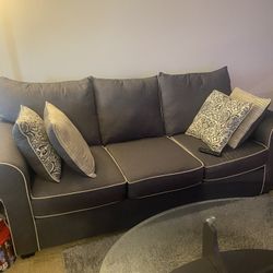 Modern Charcoal Gray Sofa with Accent Pillows