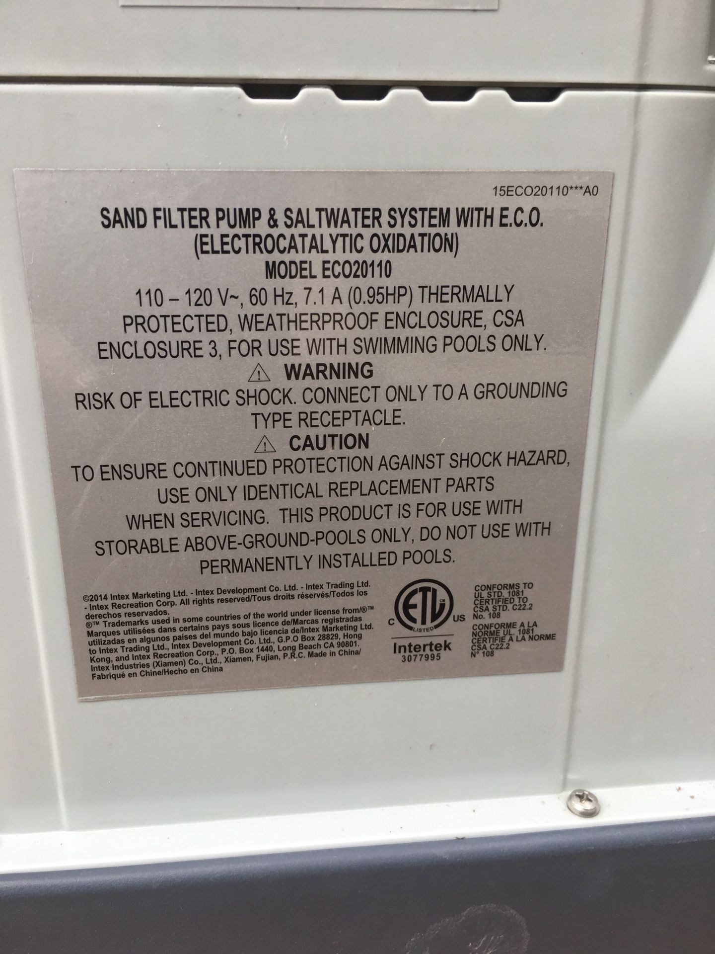 Intex ECO 20110 sand/saltwater pump w/ free accessories & 12’ pool for