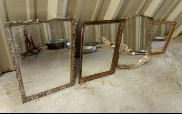 NINE (9) PIECES of ANTIQUE MIRRORS - Vintage Mirror Gold Frame Wood Mirror's  Frames Shabby Metal Chic Reclaimed Dresser Victorian Glass 