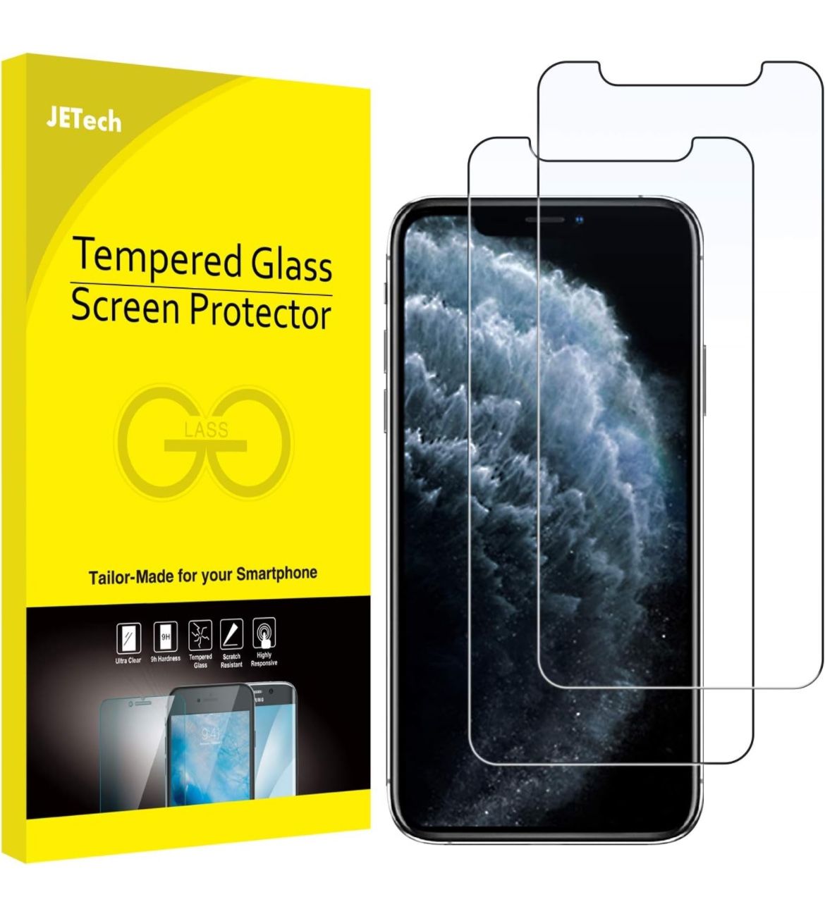 JETech Screen Protector for iPhone 11 Pro, iPhone Xs and iPhone X 5.8-Inch, Tempered Glass Film, 2-Pack