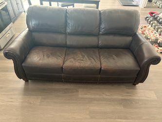 Dark Brown Leather Sofa with Nailhead Trim