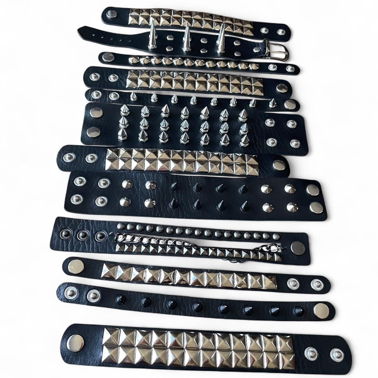 RARE 12 pcs Spike Studded faux leather bracelets , Punk ewelry Lot , Wristbands , emo Gothic Rivets Cuff Black Wristband Y2k Skater Style Bracelets
