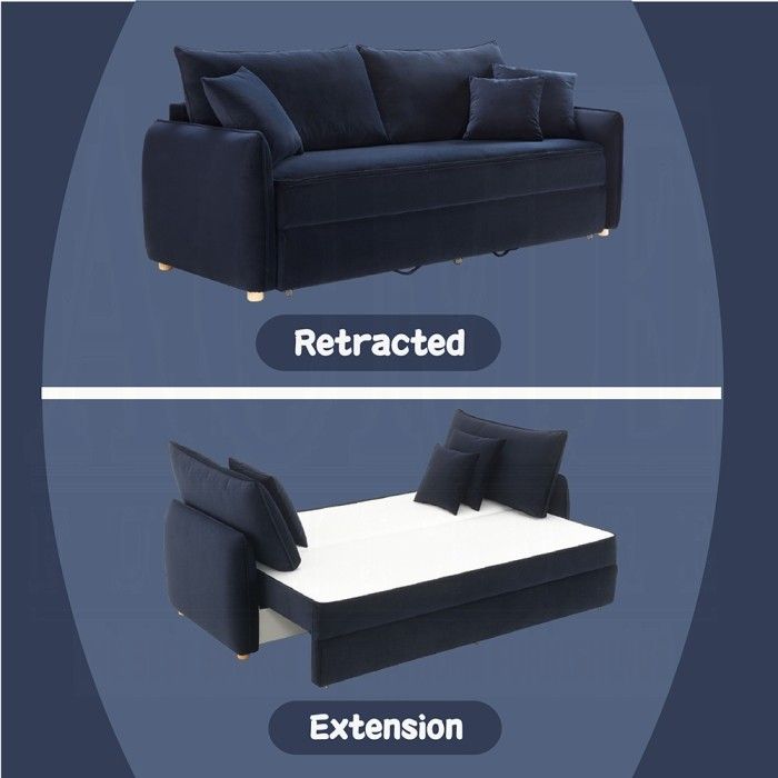 Brand New Navy Blue Velvet Sofa w Pull-out Sleeper