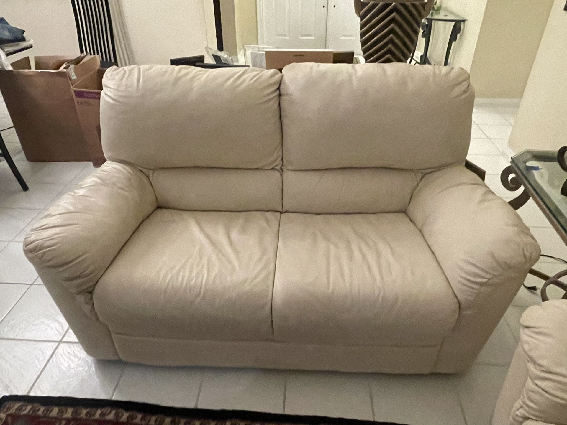 Italian White Leather Couch 