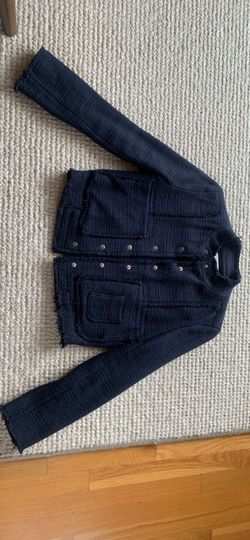 Navy Blue Tweed Frayed Edge Jacket