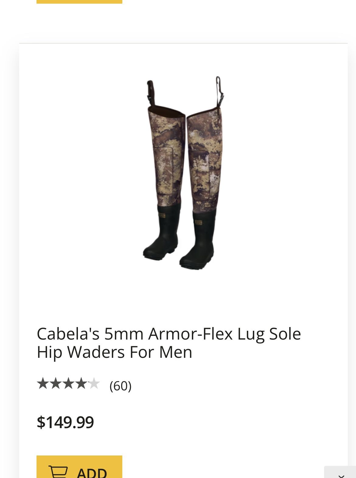Cabelas 5mm Neostretch Hip Waders, Size 10