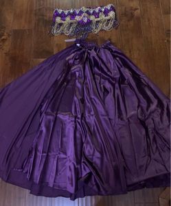 Royal Smeela Belly Dance Costume Purple Beaded Bra Double Side Slit Skirt M