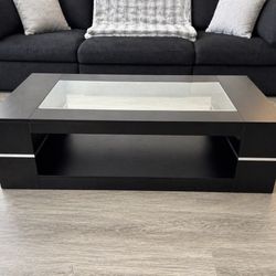 Modern Black Coffee Table w/ Glass Top 