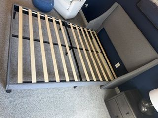 Queen Upholstered Platform Bed Frame – Wingback Headboard – Excellent Condition