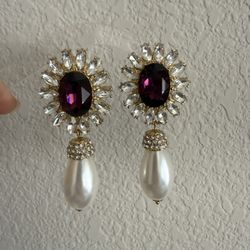 YOSCA women’s vintage purple and pearl Earrings