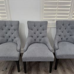 Elegant Gray Tufted Accent Chairs – Set of 3 | Modern / Transitional 