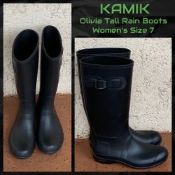 Women’s $55 LIKE NEW Kamik Olivia Tall Black Rain Boots - Size 7