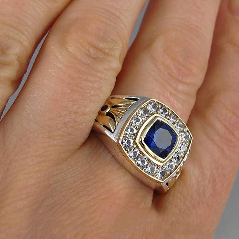 "Luxury Engagement/Wedding Blue Stone Vintage Gold Ring for Women, VIP346