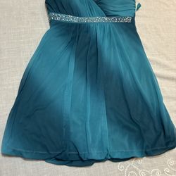 Trixxi Strapless Dress Sz L Blue Green Ombre Empire Beaded Waist Bubble