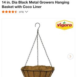 4 Of Vigoro 14 in. Dia Black Metal Growers Hanging Basket with Coco Liner