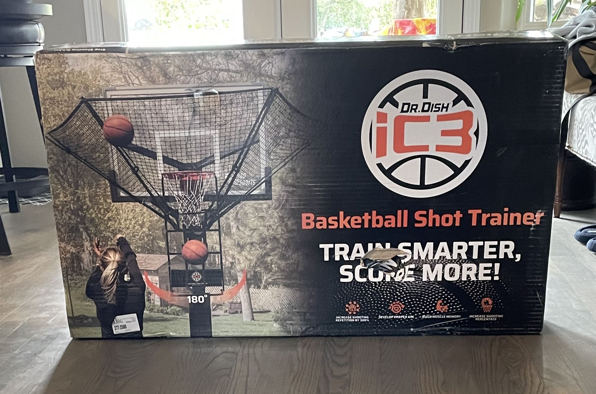 Dr. Dish iC3 Basketball Rebounder Net Return System Portable Shot Trainer for Traditional Pole and Wall Mounted Hoops with Rotating Return Chute