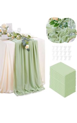 15pcs Sage Green Chiffon Table Runner 27x120in Wedding Party Decorations