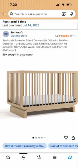 *BRAND NEW* Storkcraft Santorini 5-in-1 Convertible Crib with Guardrail, Driftwood