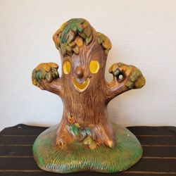 Vintage Rare 8.5" Hand Painted Smiling Tree Ceramic Flower Vase