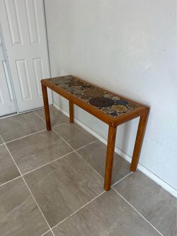 Mid-Century Danish Modern Tue Poulsen for Haslev Teak & Ceramic Tile Console Table (Stamped)