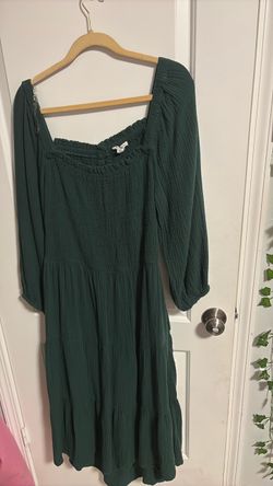 Green Tiered Midi Dress Square Neck