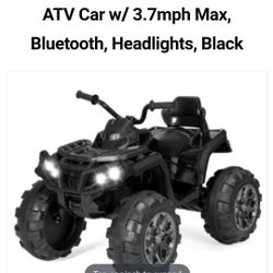 12 V Kids Ride On 4-Wheeler Quad ATV  Car W/ 3.7 MPh Max Bluetooth, Headlights 
