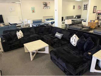 Extra large black corduroy modular sectional