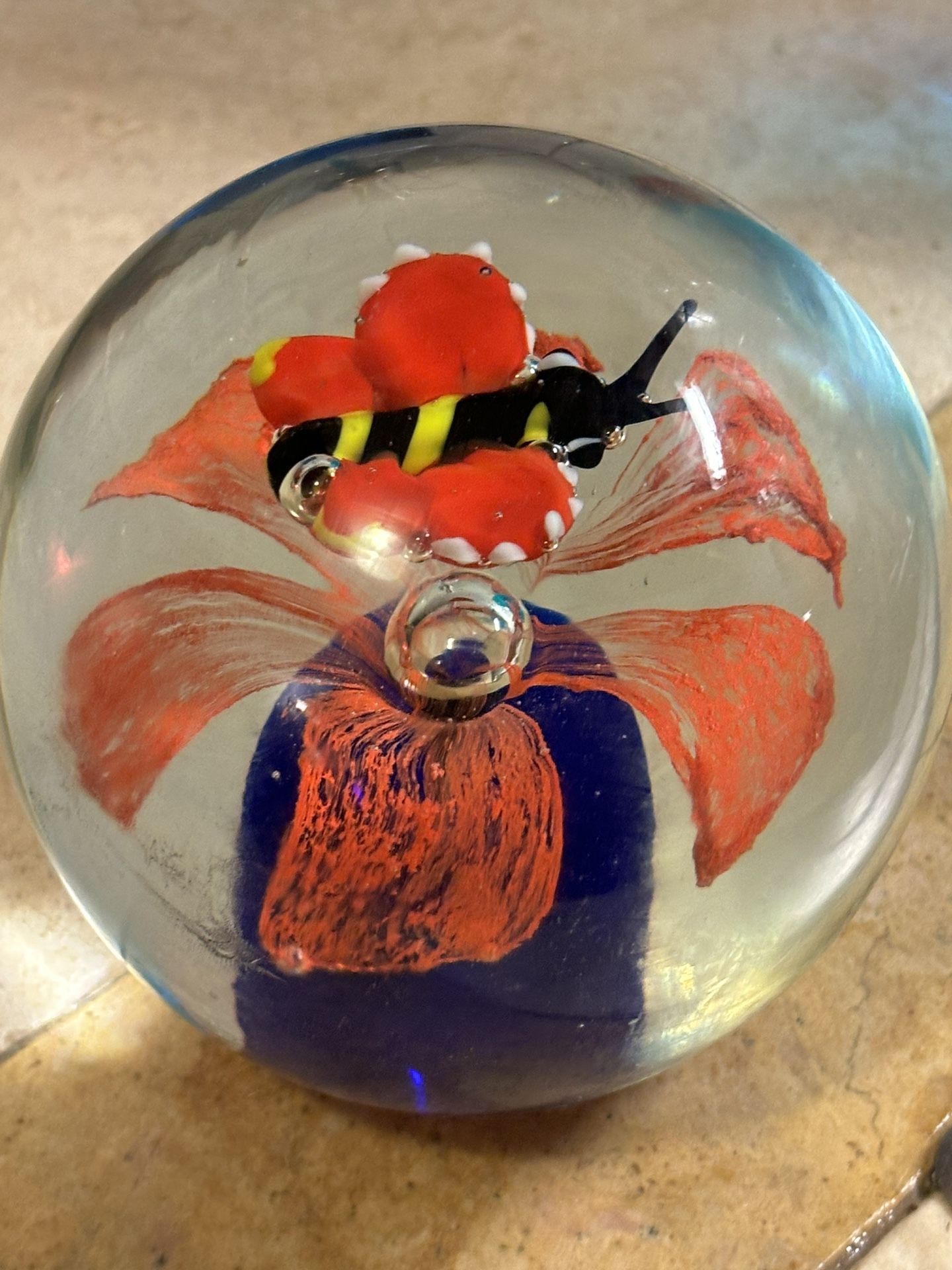 Lg Glass Paperweight With Butterfly 