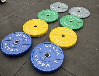 NEW Bumper Plates, Rubber Olympic Weights, Home Gym Weight Set, Folding Squat Rack, Adjustable FID Bench Press, Stall Mats, Rubber Flooring