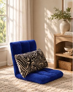 Beautiful Sapphire Blue Velvet Tufted Floor Sofa Chair With 3 Angles Adjustable Back
