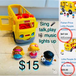 $15 Like New Fisher price little people music 🎶 school bus 🚌 lights up batteries included