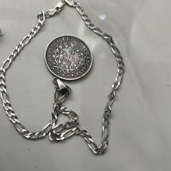 1875 Franch Silver Coin Diamond Cut Chain Necklace 