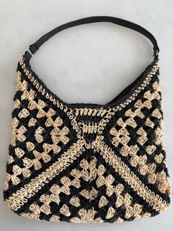 Crochet Boho Beach Bag – Black & Natural