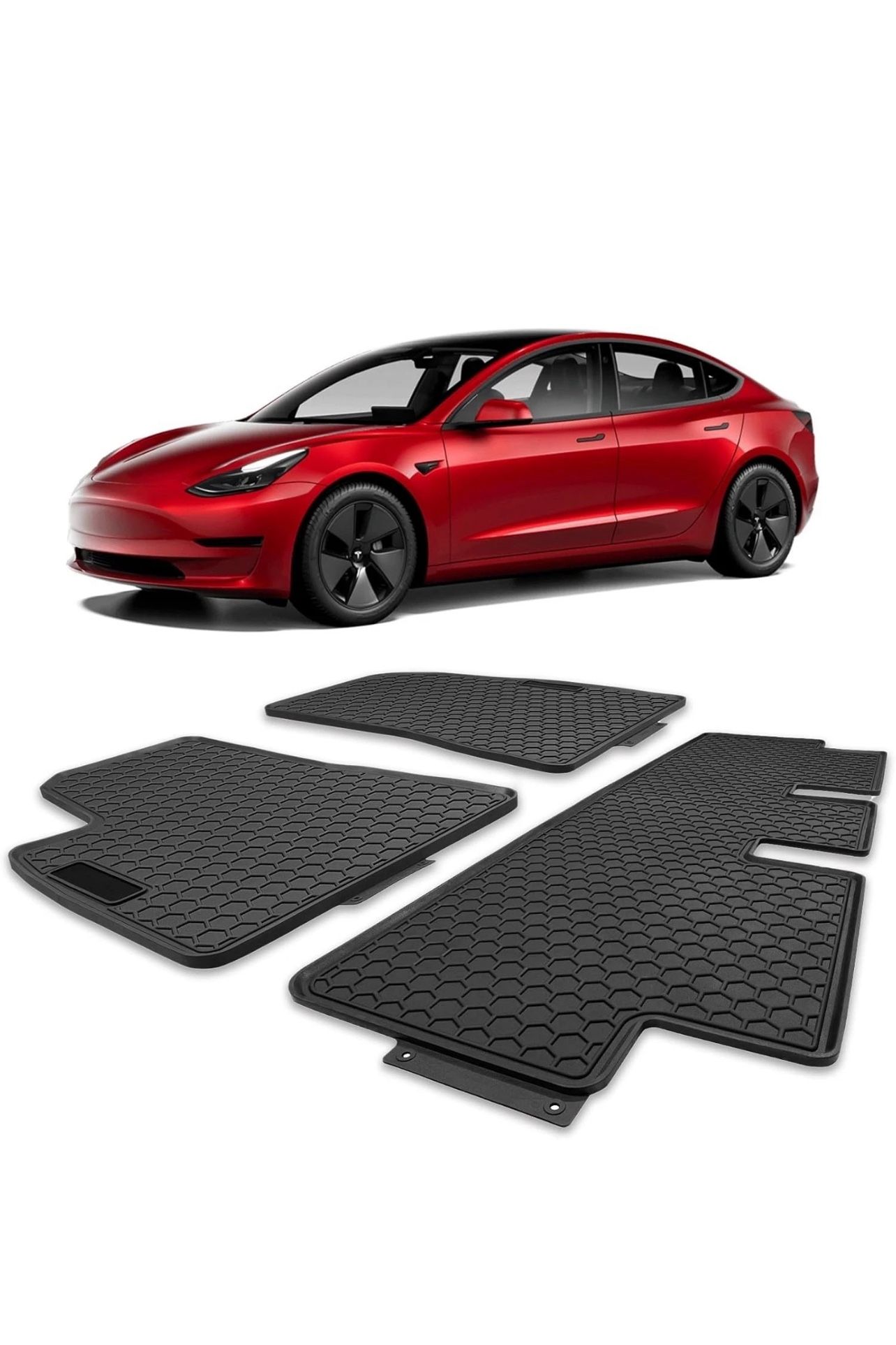 Spurtar Tesla Model 3 Honeycomb Rubber Floor Mats 2017-2025 All Weather 3 PCS